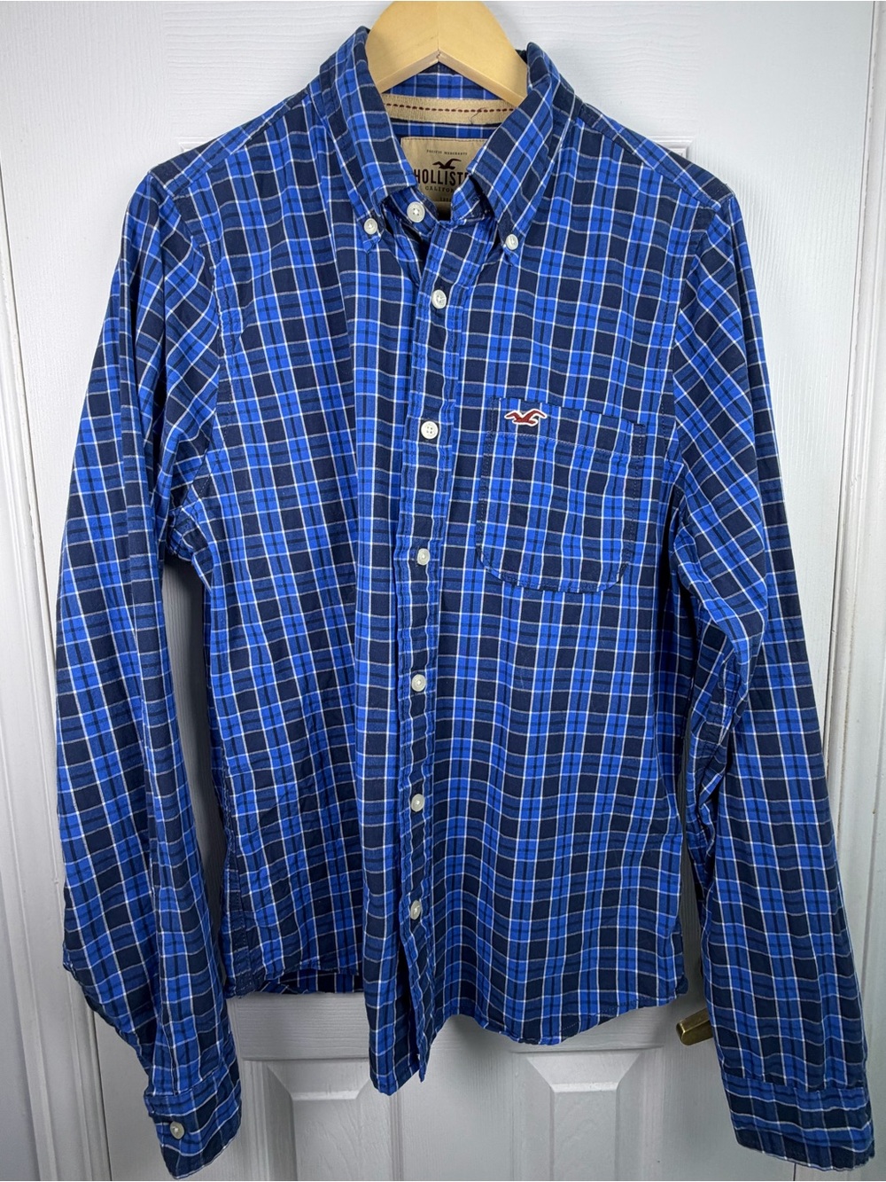 Hollister Men's Blue Plaid Shirt XL 100% Cotton Button Down Long Sleeve Preppy